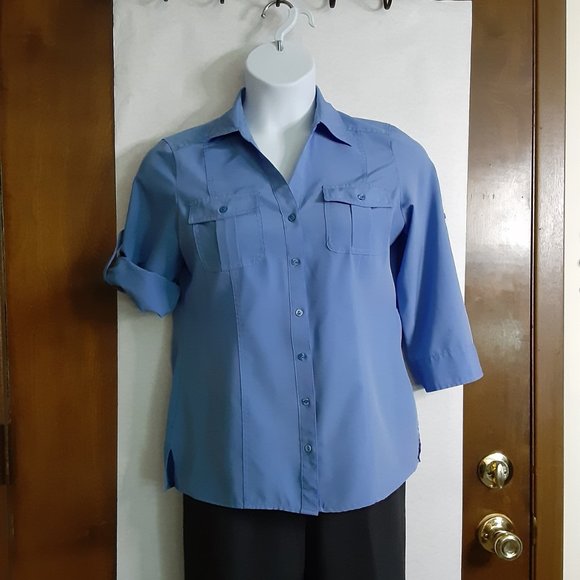 CROFT & BARROW/WOVEN STRETCH BLOUSE/MEDIUM - Picture 2 of 8